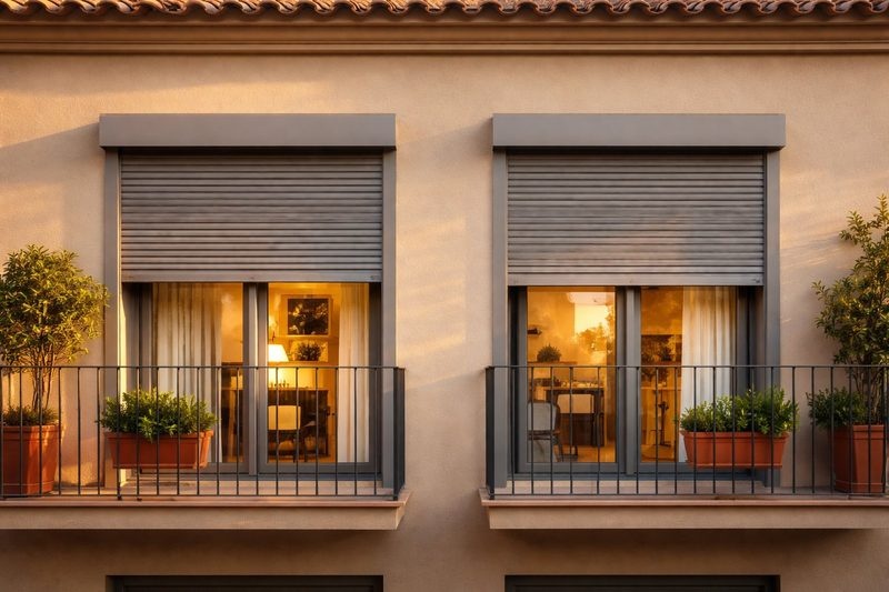 Persianas enrollables instaladas en fachada mediterránea