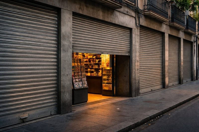 Persiana metálica de seguridad en calle comercial de El Prat de Llobregat
